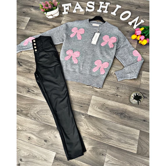 MIRA szürke kötött masnis pulóver