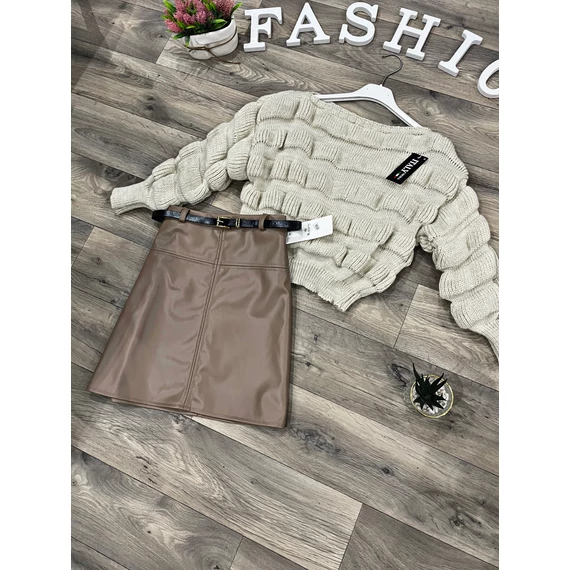 ZAVIRA barna műbőr szoknya övvel