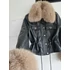 GLACE fekete műbőr szőrme kabát