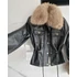 GLACE fekete műbőr szőrme kabát